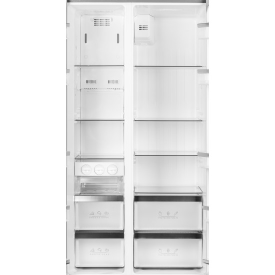 ECG ERS 21781 NIXE Total No Frost Side by side hűtőszekrény 335 l / 197 liter, INOX kivitel alumínium fogantyúkkal  89,7 x 76,1 x176,5 cm