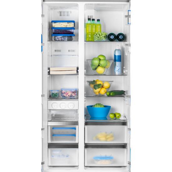 ECG ERS 21781 NIXE Total No Frost Side by side hűtőszekrény 335 l / 197 liter, INOX kivitel alumínium fogantyúkkal  89,7 x 76,1 x176,5 cm