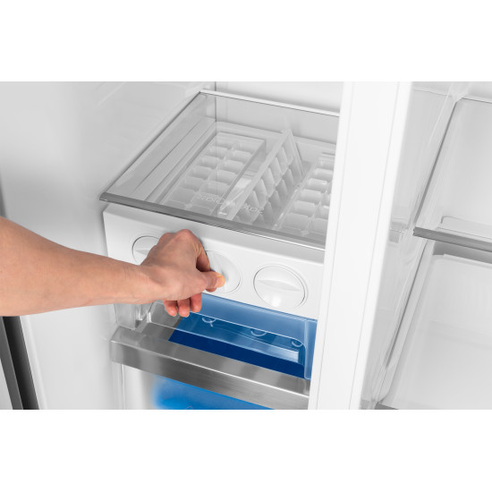 ECG ERS 21781 NIXE Total No Frost Side by side hűtőszekrény 335 l / 197 liter, INOX kivitel alumínium fogantyúkkal  89,7 x 76,1 x176,5 cm