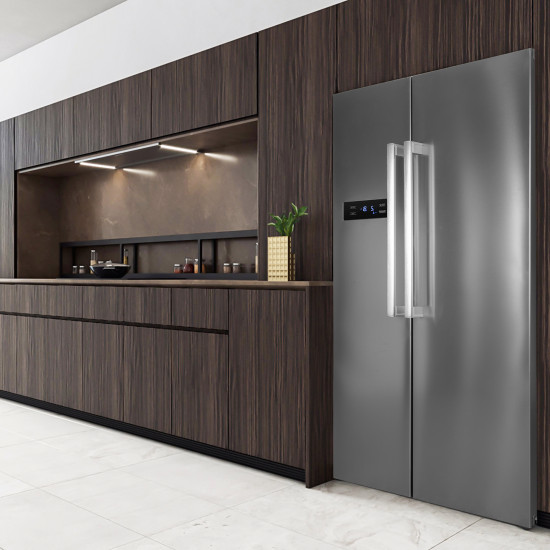 ECG ERS 21781 NIXE Total No Frost Side by side hűtőszekrény 335 l / 197 liter, INOX kivitel alumínium fogantyúkkal  89,7 x 76,1 x176,5 cm