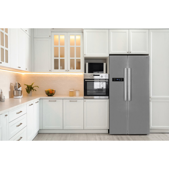 ECG ERS 21781 NIXE Total No Frost Side by side hűtőszekrény 335 l / 197 liter, INOX kivitel alumínium fogantyúkkal  89,7 x 76,1 x176,5 cm