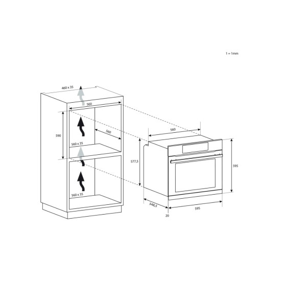 Candy beépíthető sütő, fekete szín, teleszkópos sűtősín, hőlégkeverés, 70 liter, gőztisztítás, A+ energiaosztály,   595X595X568mm