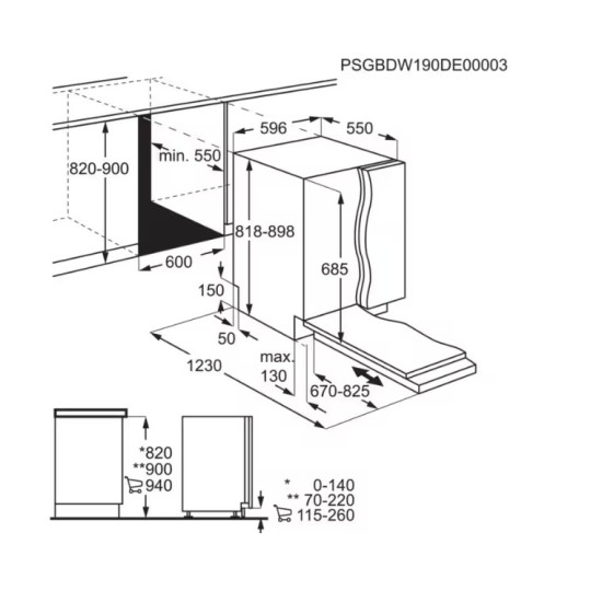 AEG FSE74707P teljesen beépíthető mosogatógép, 15 teríték, inverter motor, 3 kosár, 59.6x55x81.8 cm