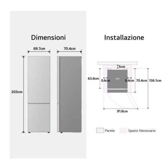 LG GBBW322CPY Total No Frost alulfagyasztós kombinált hűtőszekrény, 326/139L, Wifi, Smart Inverter Kompresszor, 69.7x70.4x203 cm, prime silver szín 