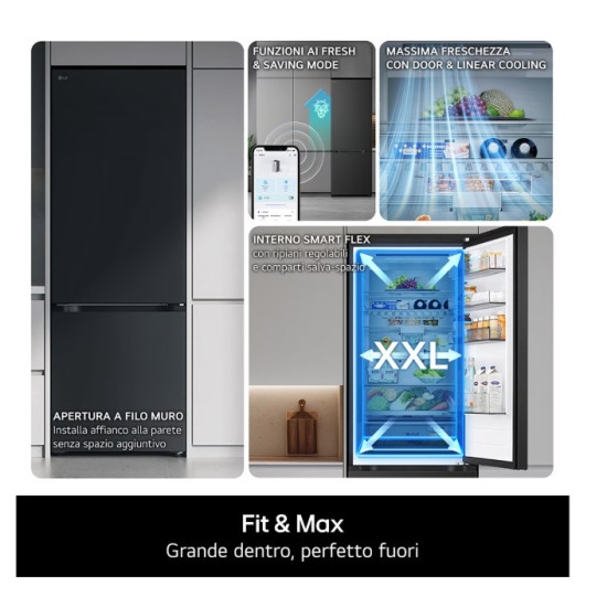 LG GBBW322CPY Total No Frost alulfagyasztós kombinált hűtőszekrény, 326/139L, Wifi, Smart Inverter Kompresszor, 69.7x70.4x203 cm, prime silver szín 