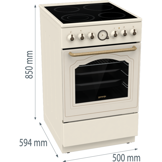Gorenje GECS5B70CLI kerámialapos elektromos tűzhely extra gőzfunkcióval Classico Design, 70L, 50x59.4x85 cm