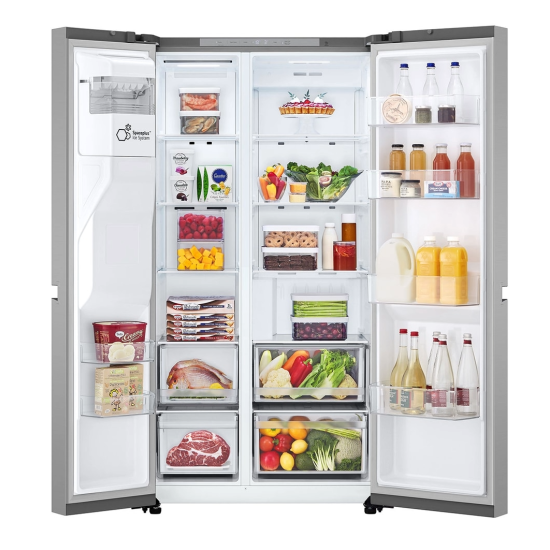 LG GSLC40PYPE side by side hűtőszekrény, 417/221L, Smart Inverter Kompresszor, 91.3x73.5x179 cm, hamvas matt ezüst szín