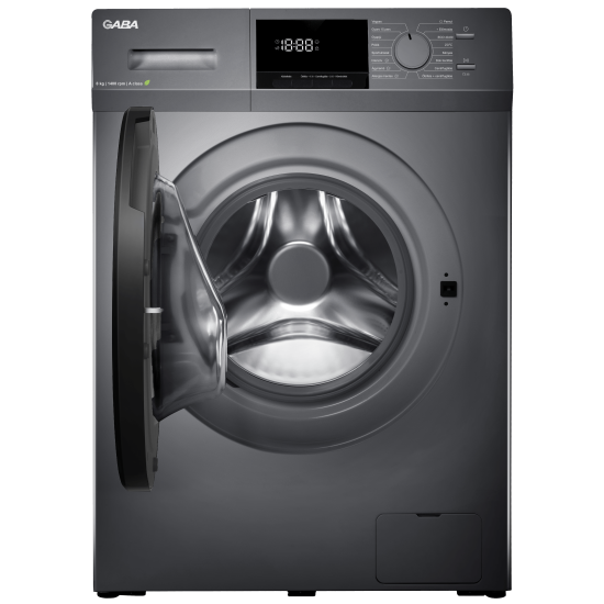 Gaba GTW-814DS elöltöltős mosógép, 8 kg, inverter motor, gőz, 60x52x80 cm, sötét inox szín 