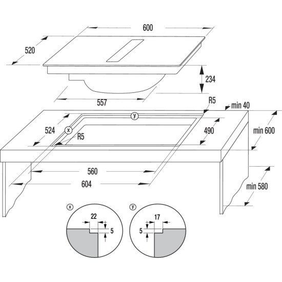 Hisense HEH6443BSCWF1 pultba építhető konyhai elszívó, 60x52x23.3 cm, fekete szín 
