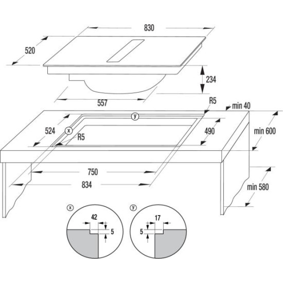 Hisense HEH8443BSCWF1 pultba építhető konyhai elszívó, 83x52x23.3 cm, fekete szín 
