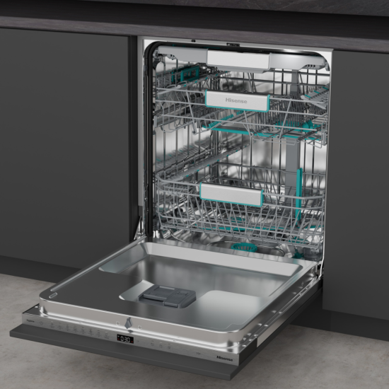 Hisense HV673A65 teljesen beépíthető mosogatógép, 16 teríték, Wifi, inverter motor, 3 kosár, automatikus ajtónyitás, 59.8x55.5x81.6 cm 