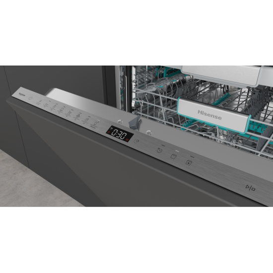 Hisense HV673A65 teljesen beépíthető mosogatógép, 16 teríték, Wifi, inverter motor, 3 kosár, automatikus ajtónyitás, 59.8x55.5x81.6 cm 