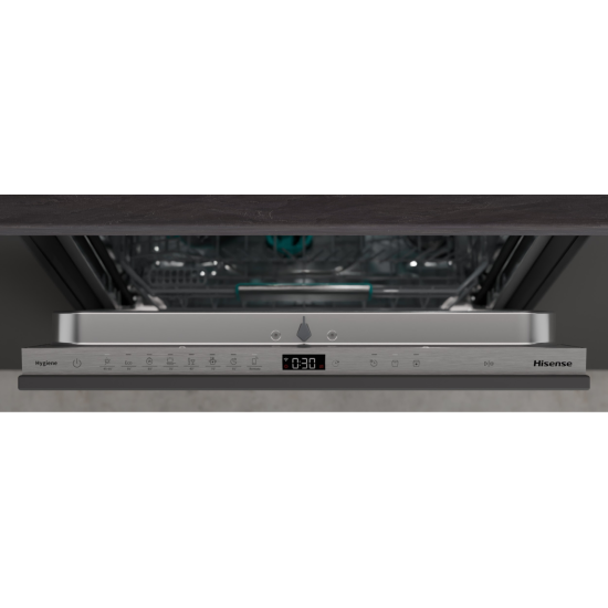 Hisense HV673A65 teljesen beépíthető mosogatógép, 16 teríték, Wifi, inverter motor, 3 kosár, automatikus ajtónyitás, 59.8x55.5x81.6 cm 
