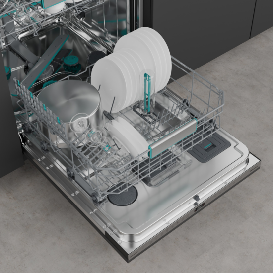 Hisense HV693A66UVAD teljesen beépíthető mosogatógép, 16 teríték, Wifi, inverter motor, 3 kosár, automatikus ajtónyitás, 59.8x55.5x81.6 cm 