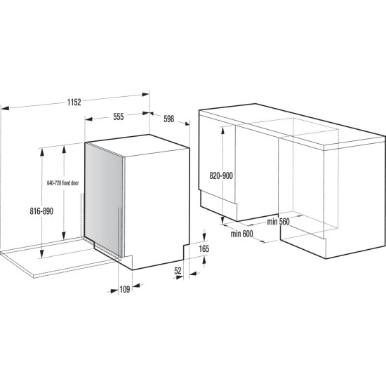 Hisense HV693A66UVAD teljesen beépíthető mosogatógép, 16 teríték, Wifi, inverter motor, 3 kosár, automatikus ajtónyitás, 59.8x55.5x81.6 cm 