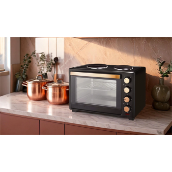 Kalorik MK2000 CLR CO mini sütő 2db főzőlappal, 30L, rose gold-fekete szín 