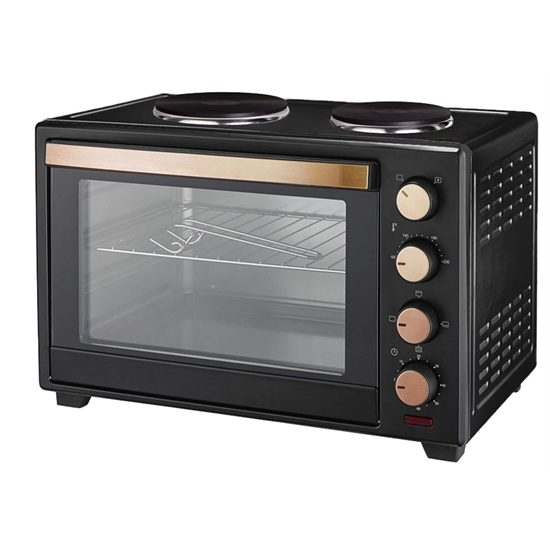 Kalorik MK2000 CLR CO mini sütő 2db főzőlappal, 30L, rose gold-fekete szín 