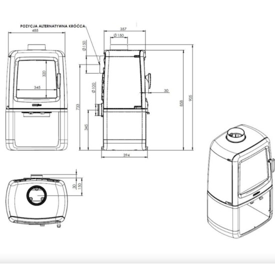 Nordflam Kiruna öntvény kandalló 8,4kW, fekete szín 