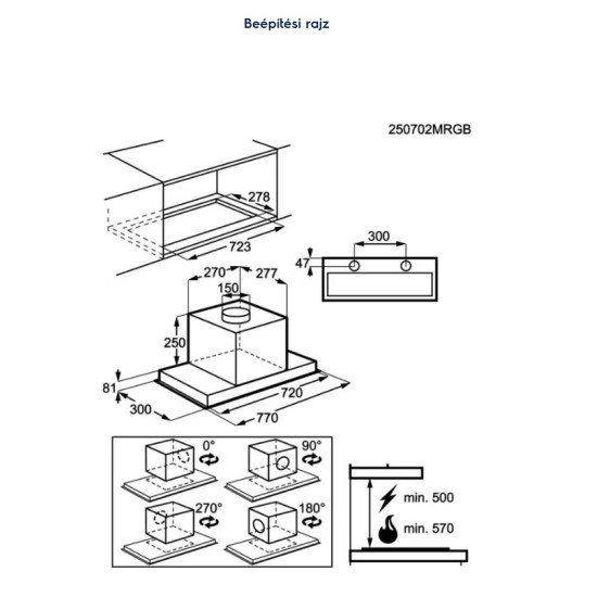 Electrolux LFG719R kürtőbe építhető konyhai elszívó, 77x30x33.1 cm, fekete szín 
