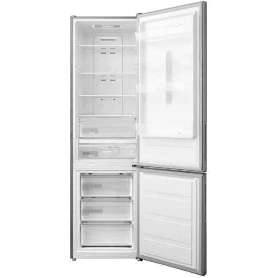 Midea MDRB489FGE02OE No Frost alulfagyasztós kombinált hűtőszekrény, 247/83L, 59.5x63.5x201 cm, inox szín 