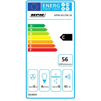 MPM MPM-60-OM-36 beépíthető falra szerelhető döntött kürtös konyhai elszívó, 