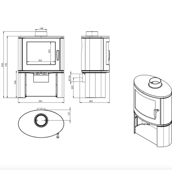 Nordflam Modena öntvény kandalló 9kW, fekete szín 