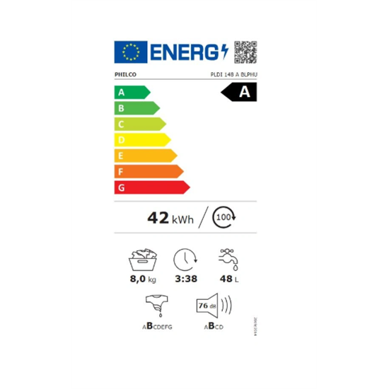 Philco PLDI 148 A BLPHU elöltöltős mosógép, 8 kg, gőz, inverter motor, 60x52x85 cm