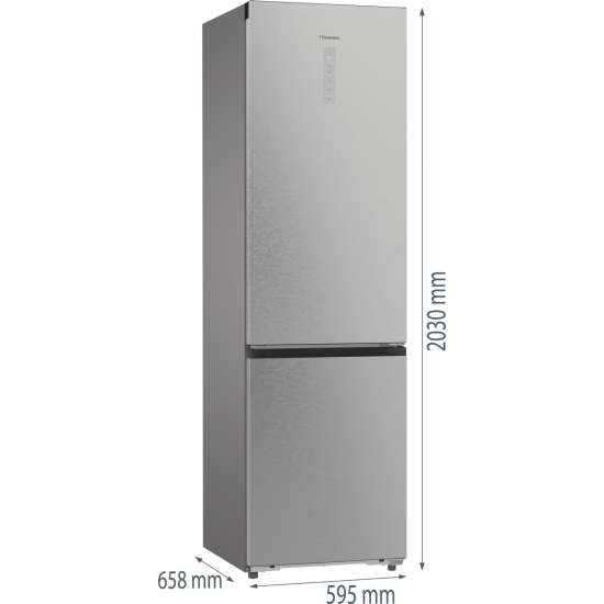 Hisense RB5P410SACC Total No Frost alulfagyasztós kombinált hűtőszekrény, Wifi, inverteres kompresszor, 283/130L, 59.5x65.8x203 cm, szürke metál szín 