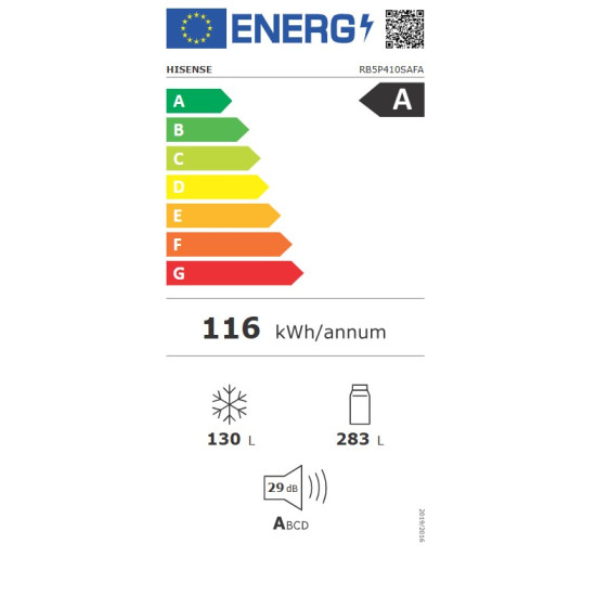 Hisense RB5P410SAFA No Frost alulfagyasztós kombinált hűtőszekrény, 283/130L,Wifi, inverteres kompresszor, 59.5x65.8x203 cm, fekete szín 