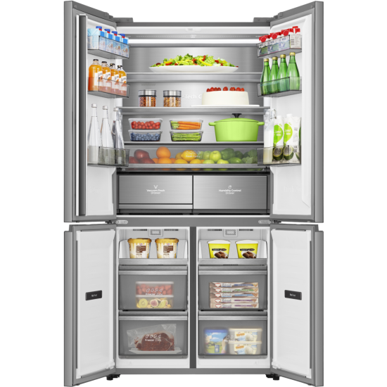 Hisense RQ768N4GVE Total No Frost side by side hűtőszekrény francia ajtós kialakítással, inverteres kompresszor, 381/210L, 91.1x60x190 cm, szürke szín