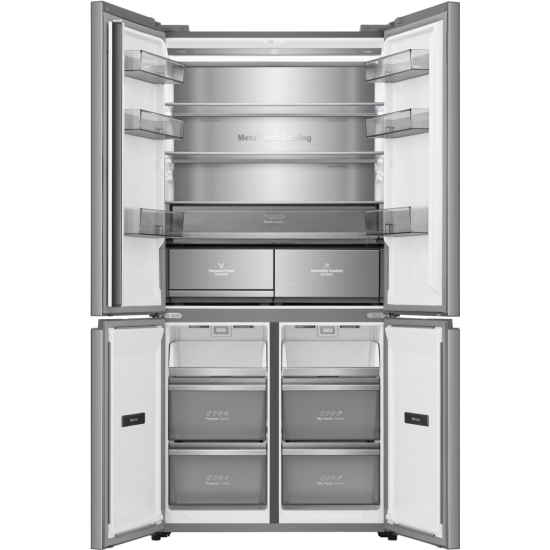 Hisense RQ768N4GVE Total No Frost side by side hűtőszekrény francia ajtós kialakítással, inverteres kompresszor, 381/210L, 91.1x60x190 cm, szürke szín