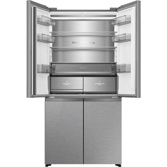 Hisense RQ768N4GVE Total No Frost side by side hűtőszekrény francia ajtós kialakítással, inverteres kompresszor, 381/210L, 91.1x60x190 cm, szürke szín