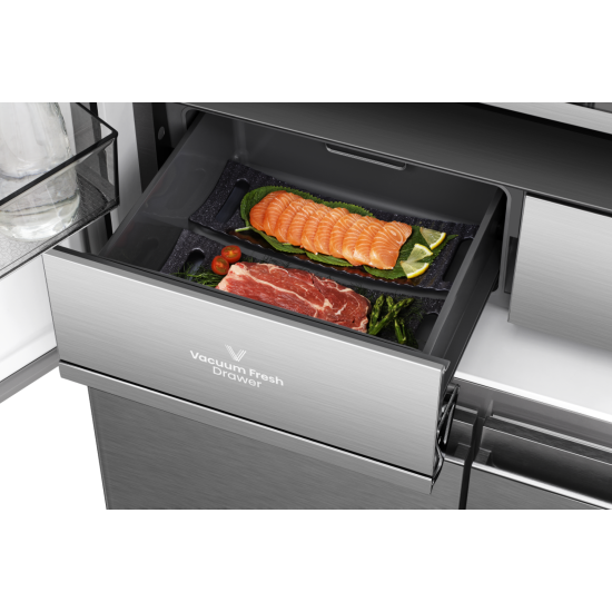 Hisense RQ768N4GVE Total No Frost side by side hűtőszekrény francia ajtós kialakítással, inverteres kompresszor, 381/210L, 91.1x60x190 cm, szürke szín