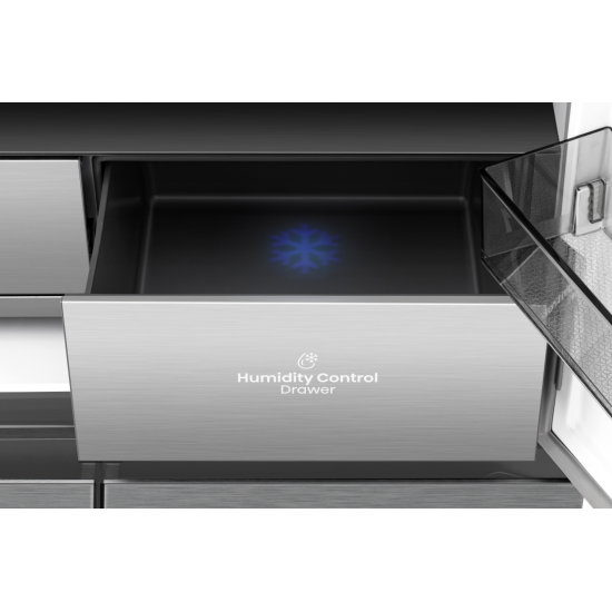 Hisense RQ768N4GVE Total No Frost side by side hűtőszekrény francia ajtós kialakítással, inverteres kompresszor, 381/210L, 91.1x60x190 cm, szürke szín