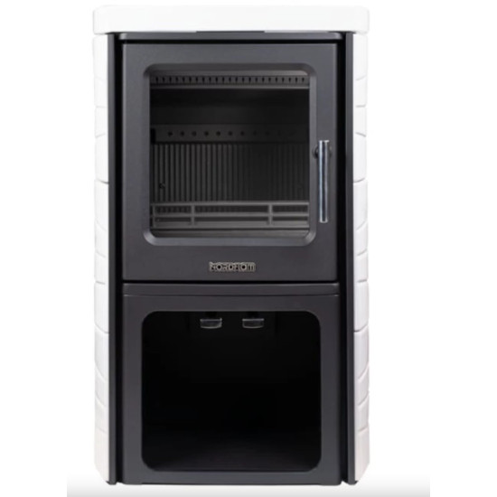 Nordflam Tromso öntvény kandalló fehér kerámia csempe borítással 5,7kW