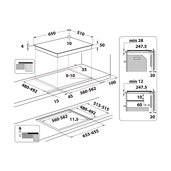 Whirlpool WF S8865 NE beépíthető indukciós kerámialap, 65x51x5.4 cm, fekete szín