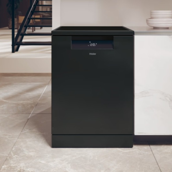 Haier XF 4A4M4PB mosogatógép, 14 teríték, inverter motor, 3 kosár, Wifi, automatikus ajtónyitás, 59.7x59.8x85 cm, fekete szín