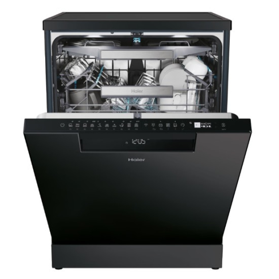 Haier XF 4A4M4PB mosogatógép, 14 teríték, inverter motor, 3 kosár, Wifi, automatikus ajtónyitás, 59.7x59.8x85 cm, fekete szín