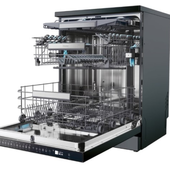 Haier XF 4A4M4PB mosogatógép, 14 teríték, inverter motor, 3 kosár, Wifi, automatikus ajtónyitás, 59.7x59.8x85 cm, fekete szín