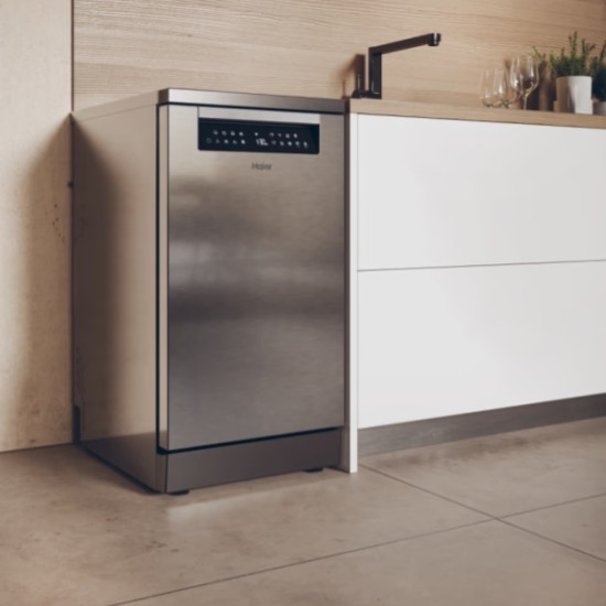 Haier XF1C3TB1FX mosogatógép, 11 teríték, Wifi, inverter motor, 3 kosár, automatikus ajtónyitás, 44.8x60.5x84.6 cm, inox