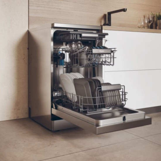 Haier XF1C3TB1FX mosogatógép, 11 teríték, Wifi, inverter motor, 3 kosár, automatikus ajtónyitás, 44.8x60.5x84.6 cm, inox