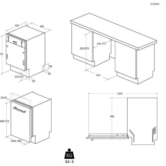 Haier XI1C1TB4LPCFB teljesen beépíthető mosogatógép, Wifi, 3 kosár, automatikus ajtónyitás, inverter motor, 11 teríték, 44.8x55.9x81.6 cm
