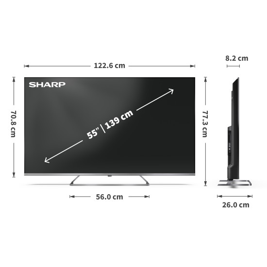 Sharp 55JP7265E 4K UHD Smart QLED MiniLED TV, 55", 139.7 cm