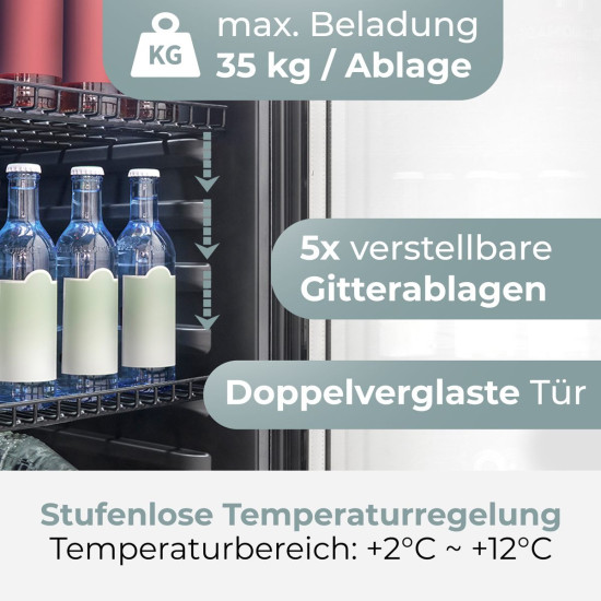 Bomann KSG 7292 üvegajtós italhűtő, 236L, 55x55x143 cm, fekete szín 