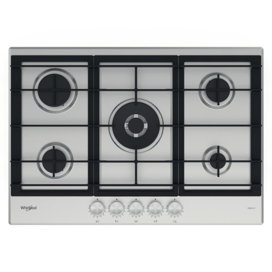 Whirlpool GMWL 728/IXL beépíthető gáz főzőlap, 73x51x4.1 cm, 5 gázégő, wok égőfej, inox ixelium szín