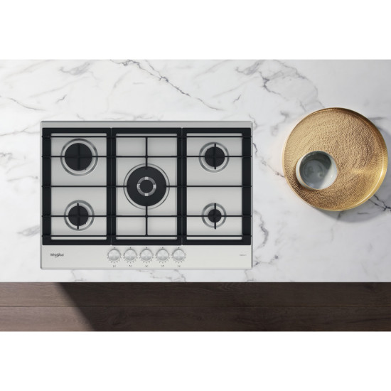 Whirlpool GMWL 728/IXL beépíthető gáz főzőlap, 73x51x4.1 cm, 5 gázégő, wok égőfej, inox ixelium szín