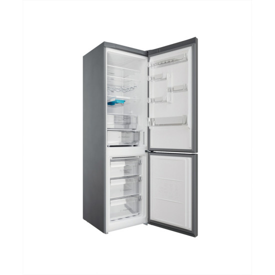 Indesit INFC9 TO32X Total No Frost alulfagyasztós kombinált hűtőszekrény, 263/104L, 59.6x67.8x202.7 cm, inox szín 