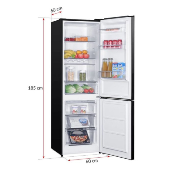 MPM MPM-312-FF-60-D Total No Frost alulfagyasztós kombinált hűtőszekrény, 210/83L, 60x60.5x186 cm, sötét inox szín 