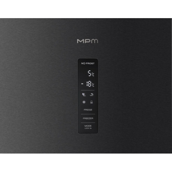 MPM MPM-400-FF-61/C Total No Frost alulfagyasztós kombinált hűtőszekrény, 264/113L, inverter kompresszor, 60x59x201 cm, night inox