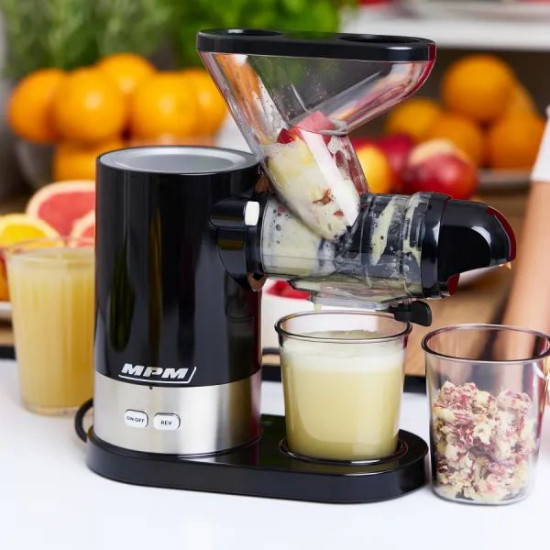 MPM-MSO-17 lassú gyümölcsprés, 450W, fekete/inox szín 